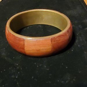 Chunky wood & brass bangle bracelet  - Vintage